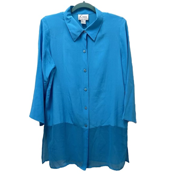 Linea‎ by Louis Dell'Olio Silk Button-Up Top Blouse Blue Size M - Picture 1 of 8